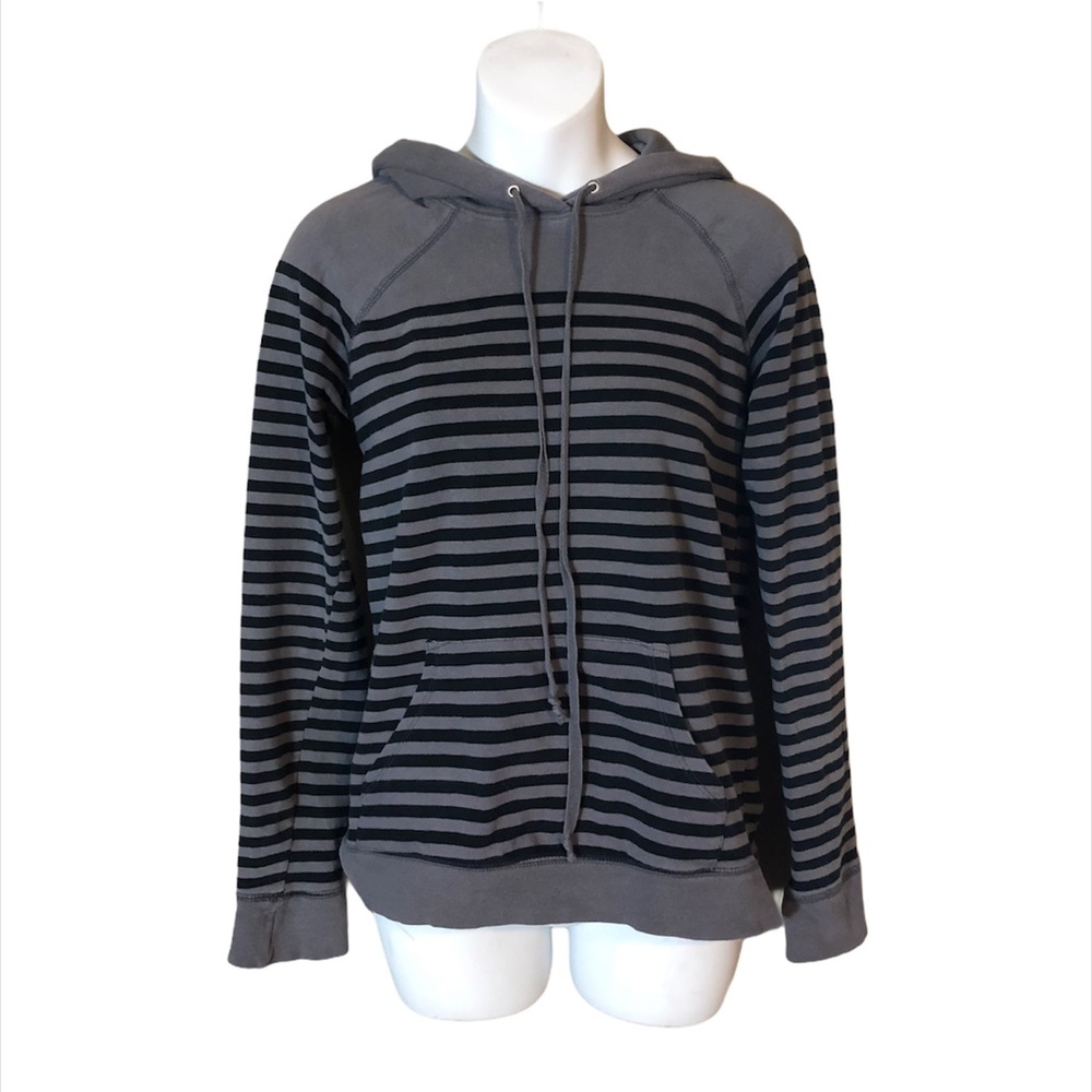 Forever 21 Black & Gray Striped Hooded Sweater Sm